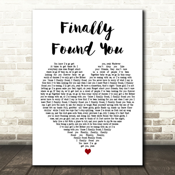 Enrique Iglesias Finally Found You White Heart Decorative Wall Art Gift Song Lyric Print
