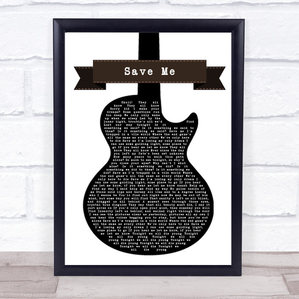 Avenged Sevenfold Save Me Black & White Guitar Song Lyric Wall Art Print