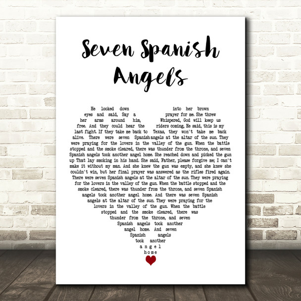 Ray Charles & Willie Nelson Seven Spanish Angels White Heart Wall Art Song Lyric Print