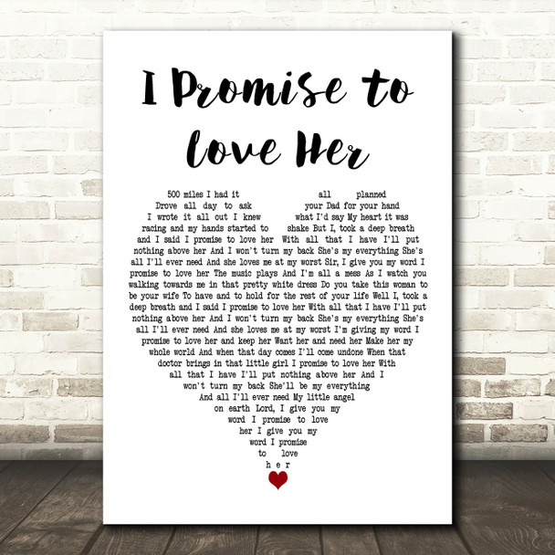Blane Howard Promise To Love Her White Heart Decorative Wall Art Gift Song Lyric Print