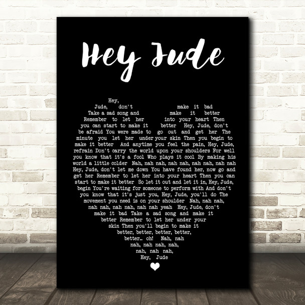 Hey Jude The Beatles Black Heart Quote Song Lyric Print