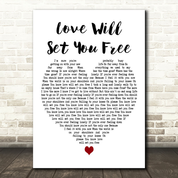 Kodaline Love Will Set You Free White Heart Decorative Wall Art Gift Song Lyric Print
