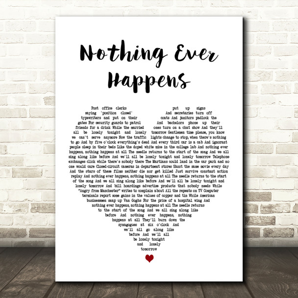 Del Amitri Nothing Ever Happens White Heart Decorative Wall Art Gift Song Lyric Print
