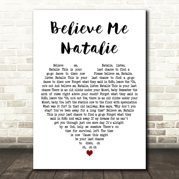 The Killers Believe Me Natalie White Heart Decorative Wall Art Gift Song Lyric Print