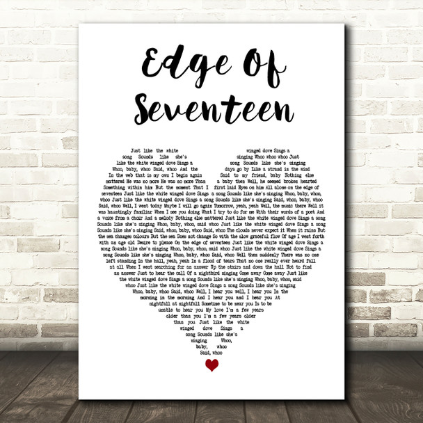 Stevie Nicks Edge Of Seventeen White Heart Decorative Wall Art Gift Song Lyric Print