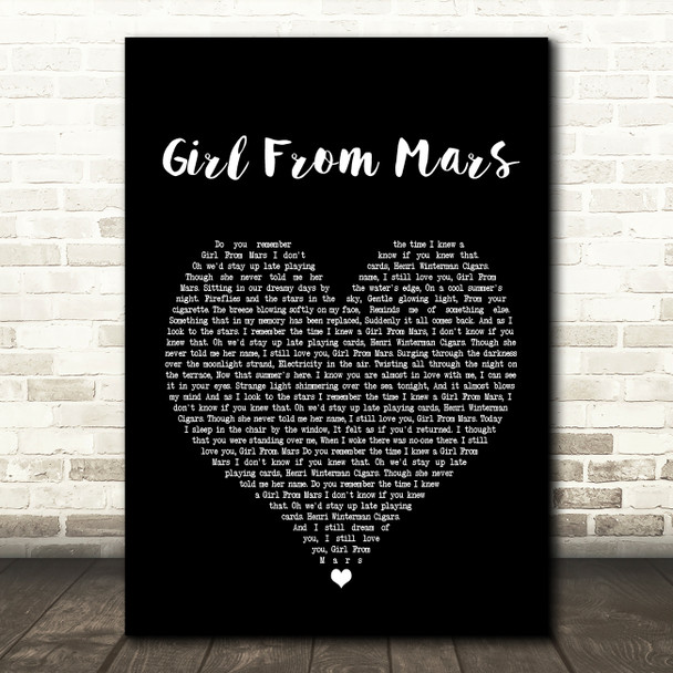 Ash Girl From Mars Black Heart Song Lyric Quote Print