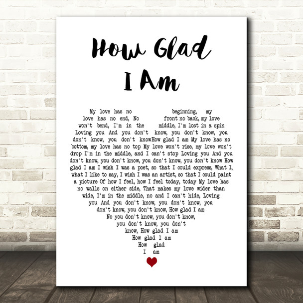 Aretha Franklin How Glad I Am White Heart Decorative Wall Art Gift Song Lyric Print