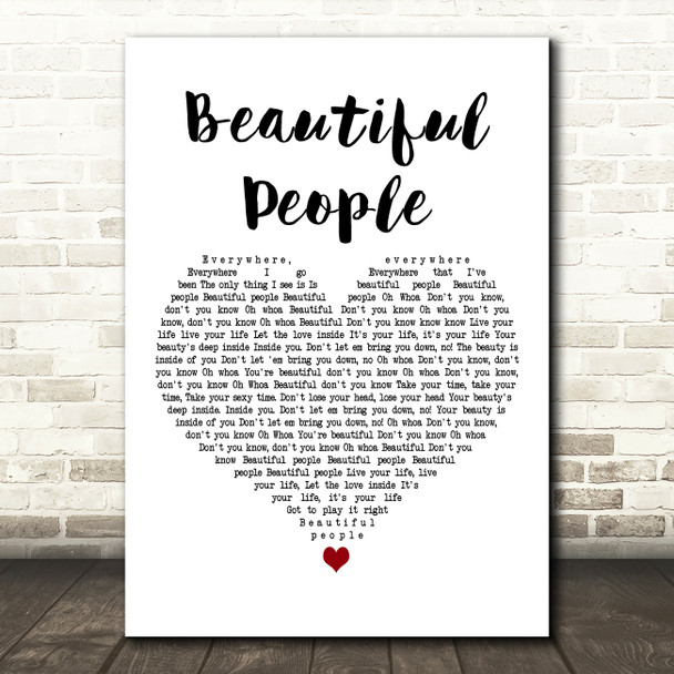 Chris Brown Beautiful People White Heart Decorative Wall Art Gift Song Lyric Print