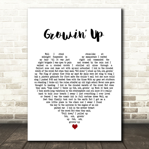 Bruce Springsteen Growin' Up White Heart Decorative Wall Art Gift Song Lyric Print