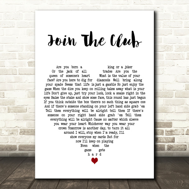 Lucy Spraggan Join The Club White Heart Decorative Wall Art Gift Song Lyric Print