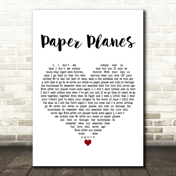 Alexander Jean Paper Planes White Heart Decorative Wall Art Gift Song Lyric Print