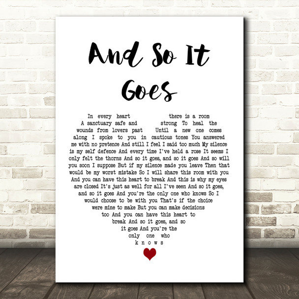Billy Joel And So It Goes White Heart Decorative Wall Art Gift Song Lyric Print