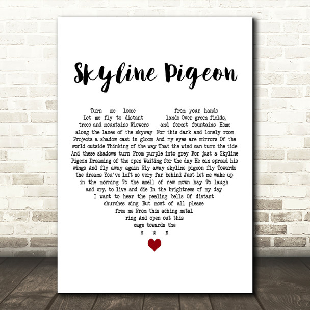 Elton John Skyline Pigeon White Heart Decorative Wall Art Gift Song Lyric Print