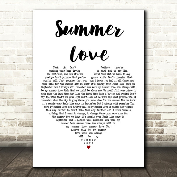 One Direction Summer Love White Heart Decorative Wall Art Gift Song Lyric Print