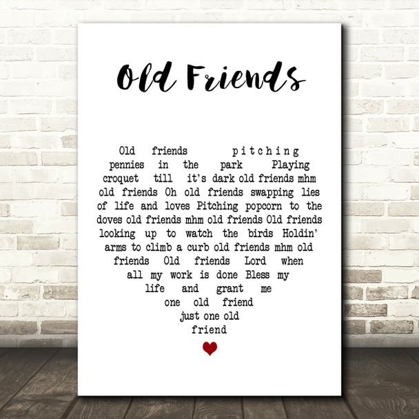 Willie Nelson Old Friends White Heart Decorative Wall Art Gift Song Lyric Print