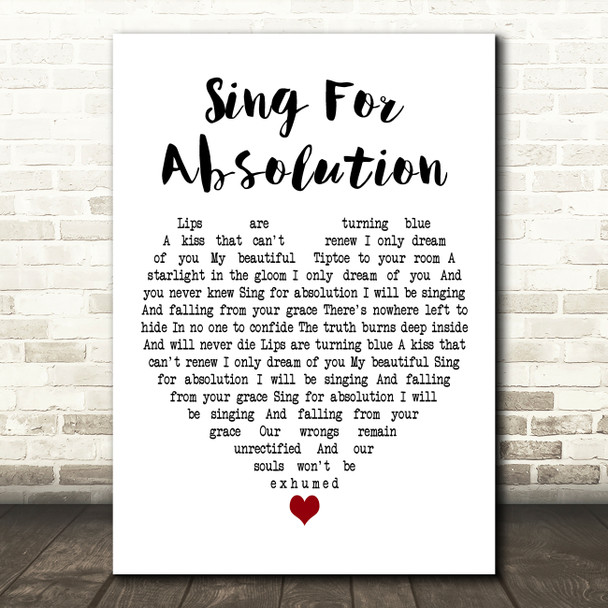 Muse Sing For Absolution White Heart Decorative Wall Art Gift Song Lyric Print