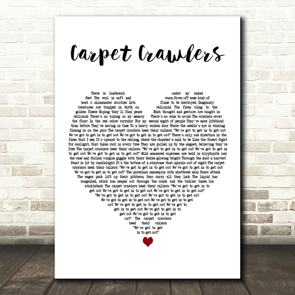 Genesis Carpet Crawlers White Heart Decorative Wall Art Gift Song Lyric Print