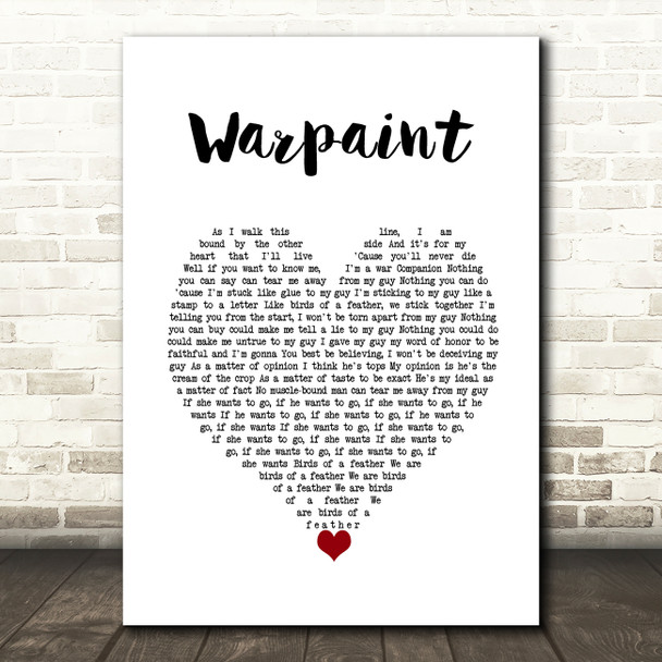 Billie Holiday Warpaint White Heart Decorative Wall Art Gift Song Lyric Print