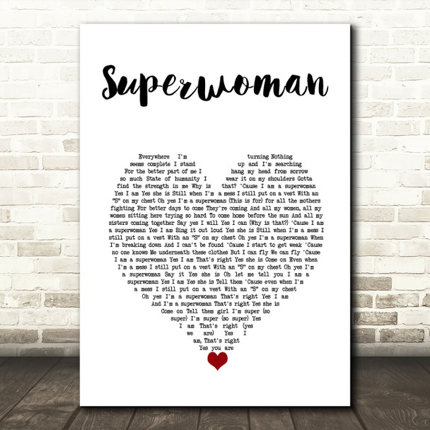 Alicia Keys Superwoman White Heart Decorative Wall Art Gift Song Lyric Print
