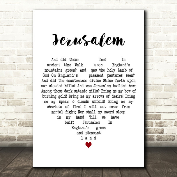 Hubert Parry Jerusalem White Heart Decorative Wall Art Gift Song Lyric Print