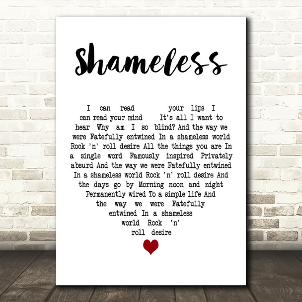 Bryan Ferry Shameless White Heart Decorative Wall Art Gift Song Lyric Print