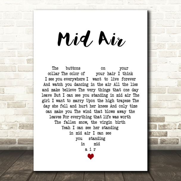 Paul Buchanan Mid Air White Heart Decorative Wall Art Gift Song Lyric Print