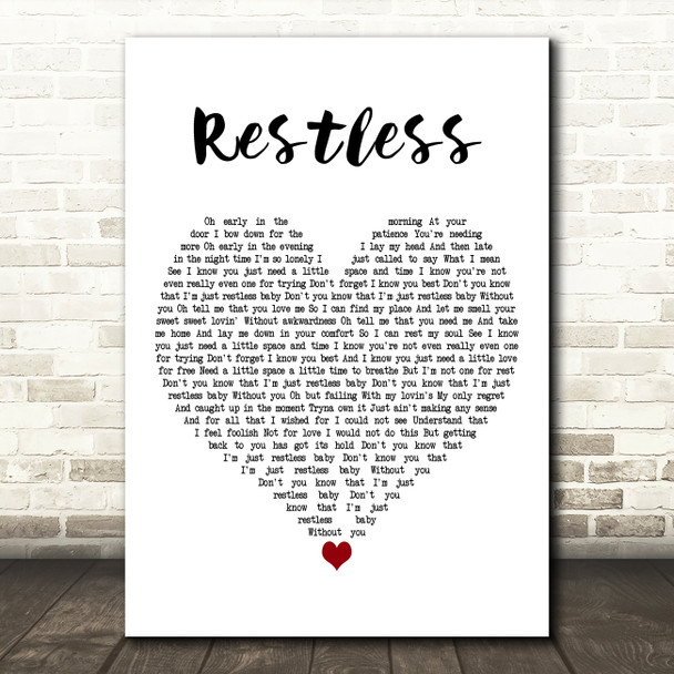 Louis Berry Restless White Heart Decorative Wall Art Gift Song Lyric Print