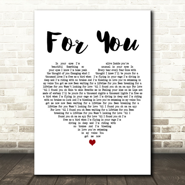 Roses & Frey For You White Heart Decorative Wall Art Gift Song Lyric Print