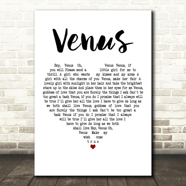 Frankie Avalon Venus White Heart Decorative Wall Art Gift Song Lyric Print