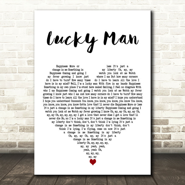 The Verve Lucky Man White Heart Decorative Wall Art Gift Song Lyric Print
