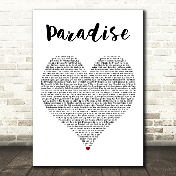 LL Cool J Paradise White Heart Decorative Wall Art Gift Song Lyric Print