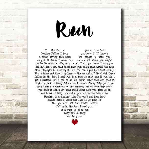 George Strait Run White Heart Decorative Wall Art Gift Song Lyric Print