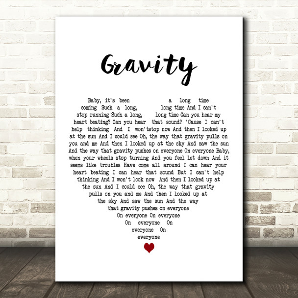 Coldplay Gravity White Heart Decorative Wall Art Gift Song Lyric Print