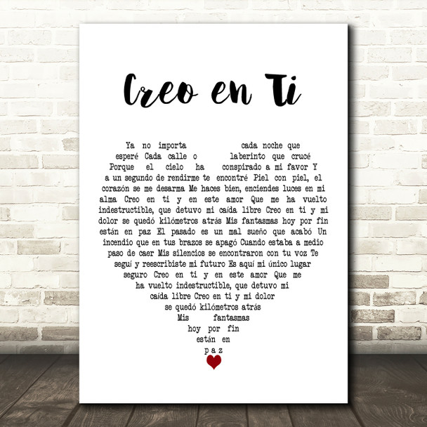 Reik Creo en Ti White Heart Decorative Wall Art Gift Song Lyric Print