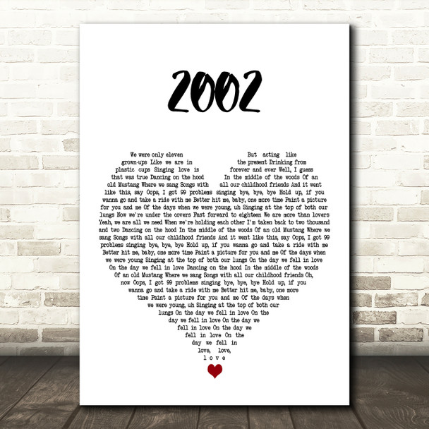 Anne-Marie 2002 White Heart Decorative Wall Art Gift Song Lyric Print