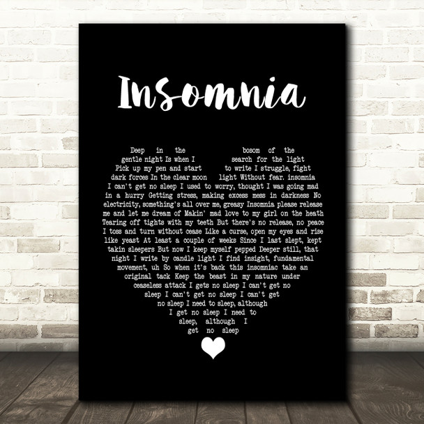 Faithless Insomnia Black Heart Song Lyric Quote Print