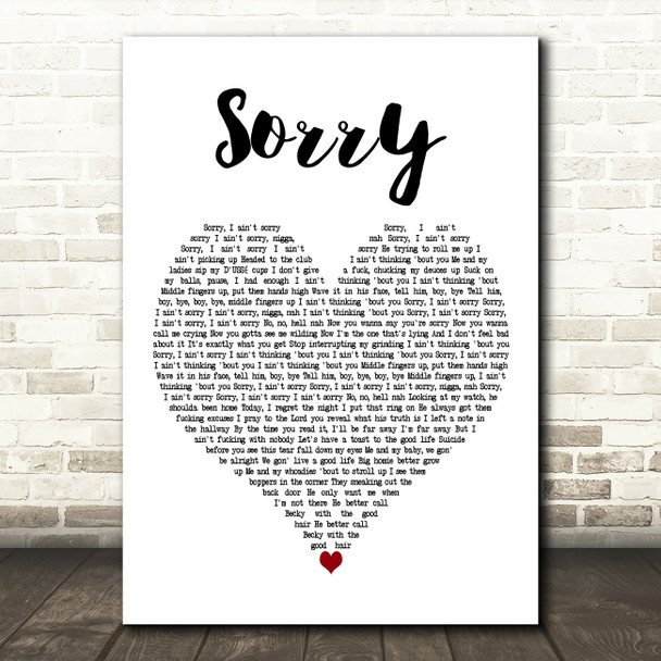 Beyoncé Sorry White Heart Decorative Wall Art Gift Song Lyric Print