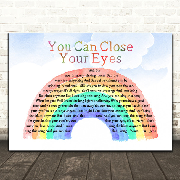 James Taylor You Can Close Your Eyes Watercolour Rainbow & Clouds Wall Art Gift Song Lyric Print