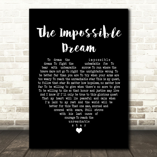 Frank Sinatra The Impossible Dream Black Heart Song Lyric Quote Print