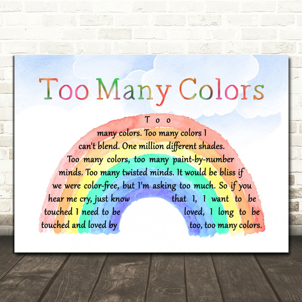 Teena Marie Too Many Colors Watercolour Rainbow & Clouds Decorative Gift Song Lyric Print
