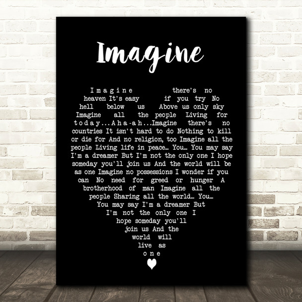 Imagine John Lennon Black Heart Quote Song Lyric Print