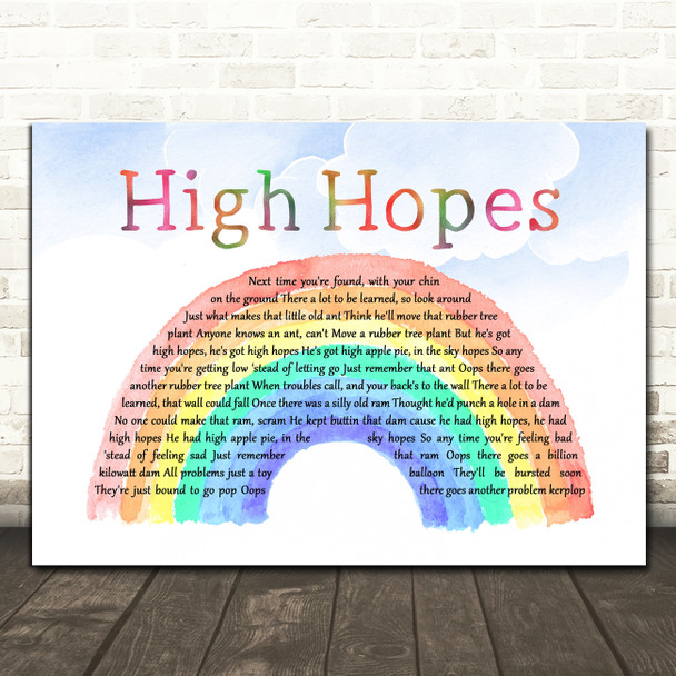Frank Sinatra High Hopes Watercolour Rainbow & Clouds Decorative Gift Song Lyric Print