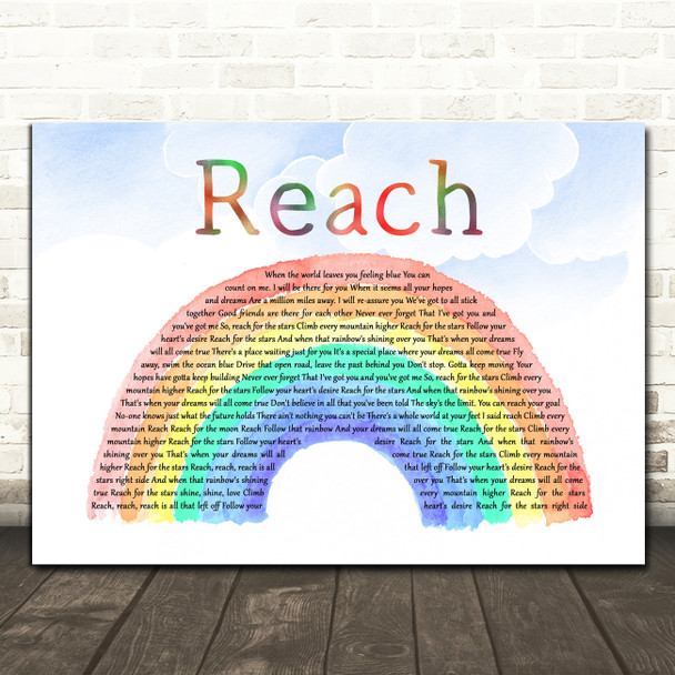 S Club 7 Reach Watercolour Rainbow & Clouds Decorative Wall Art Gift Song Lyric Print