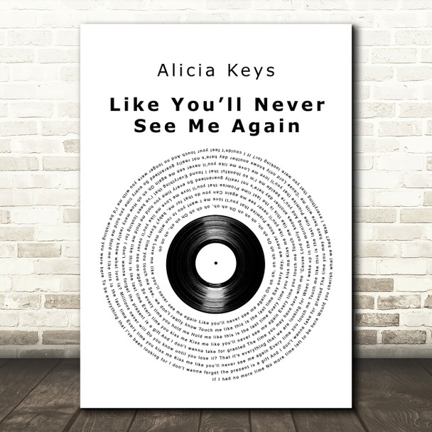 Alicia Keys Like Youll Never See Me Again Vinyl Record Decorative Gift Song Lyric Print