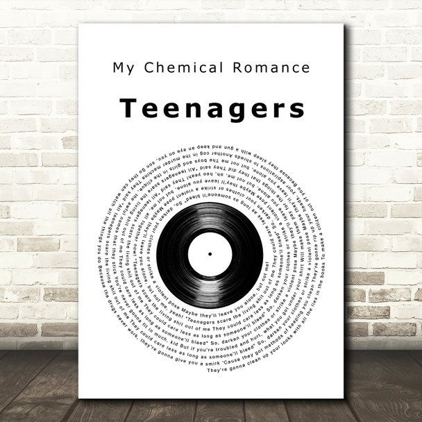 My Chemical Romance Teenagers Vinyl Record Decorative Wall Art Gift Song Lyric Print