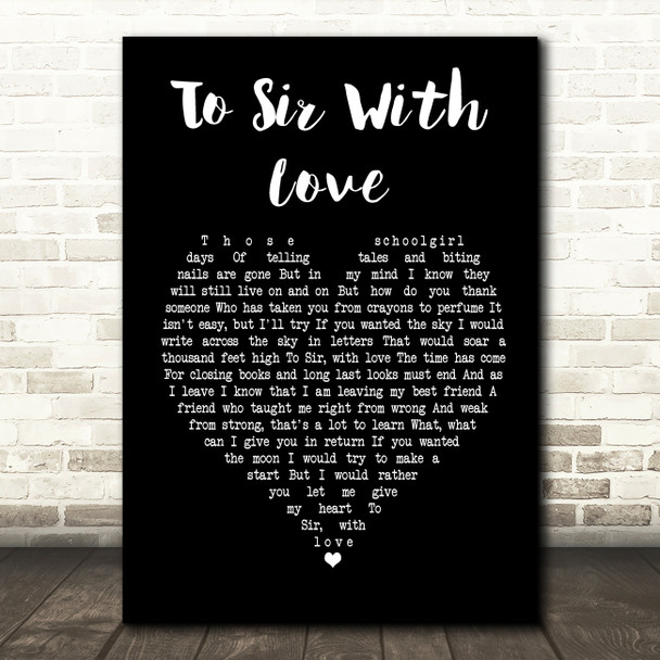 Lulu To Sir With Love Black Heart Song Lyric Quote Print