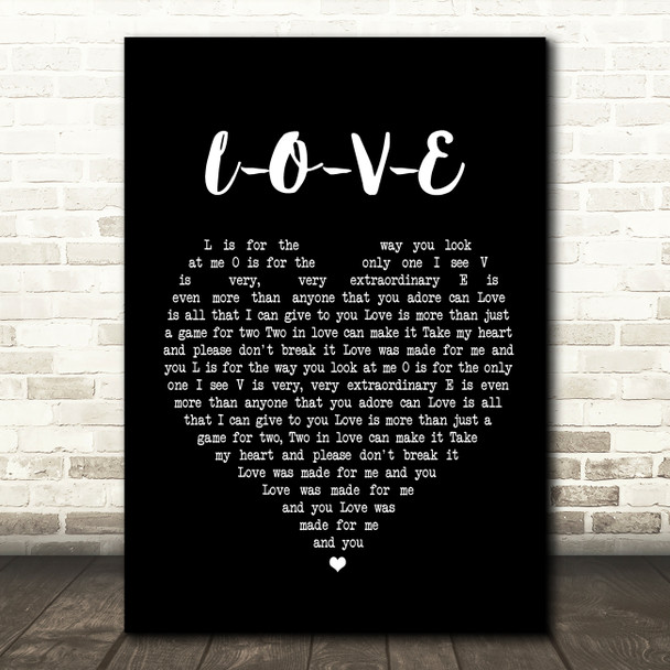Nat King Cole L-O-V-E Black Heart Song Lyric Quote Print