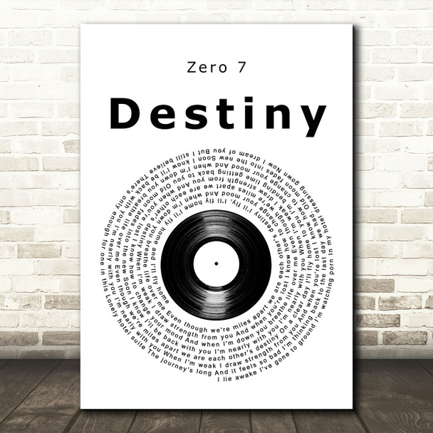 Zero 7 Destiny Vinyl Record Decorative Wall Art Gift Song Lyric Print