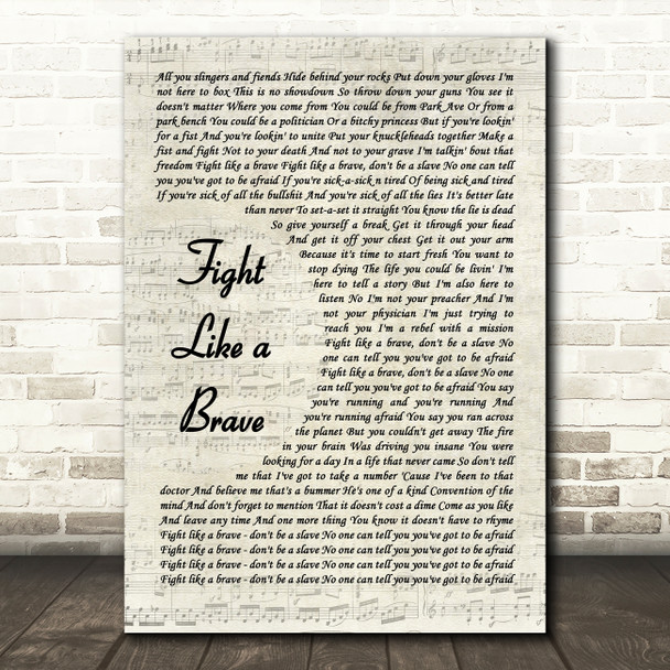Red Hot Chili Peppers Fight Like a Brave Vintage Script Decorative Wall Art Gift Song Lyric Print