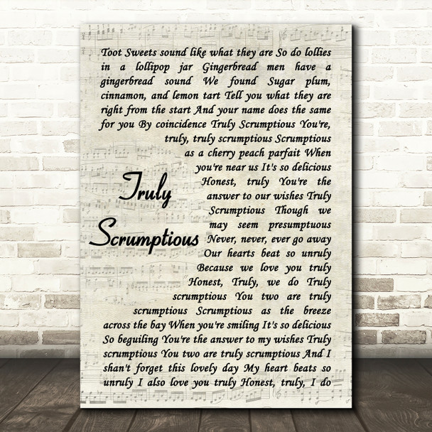 Richard M. Sherman & Robert B. Sherman Truly Scrumptious Vintage Script Wall Art Song Lyric Print